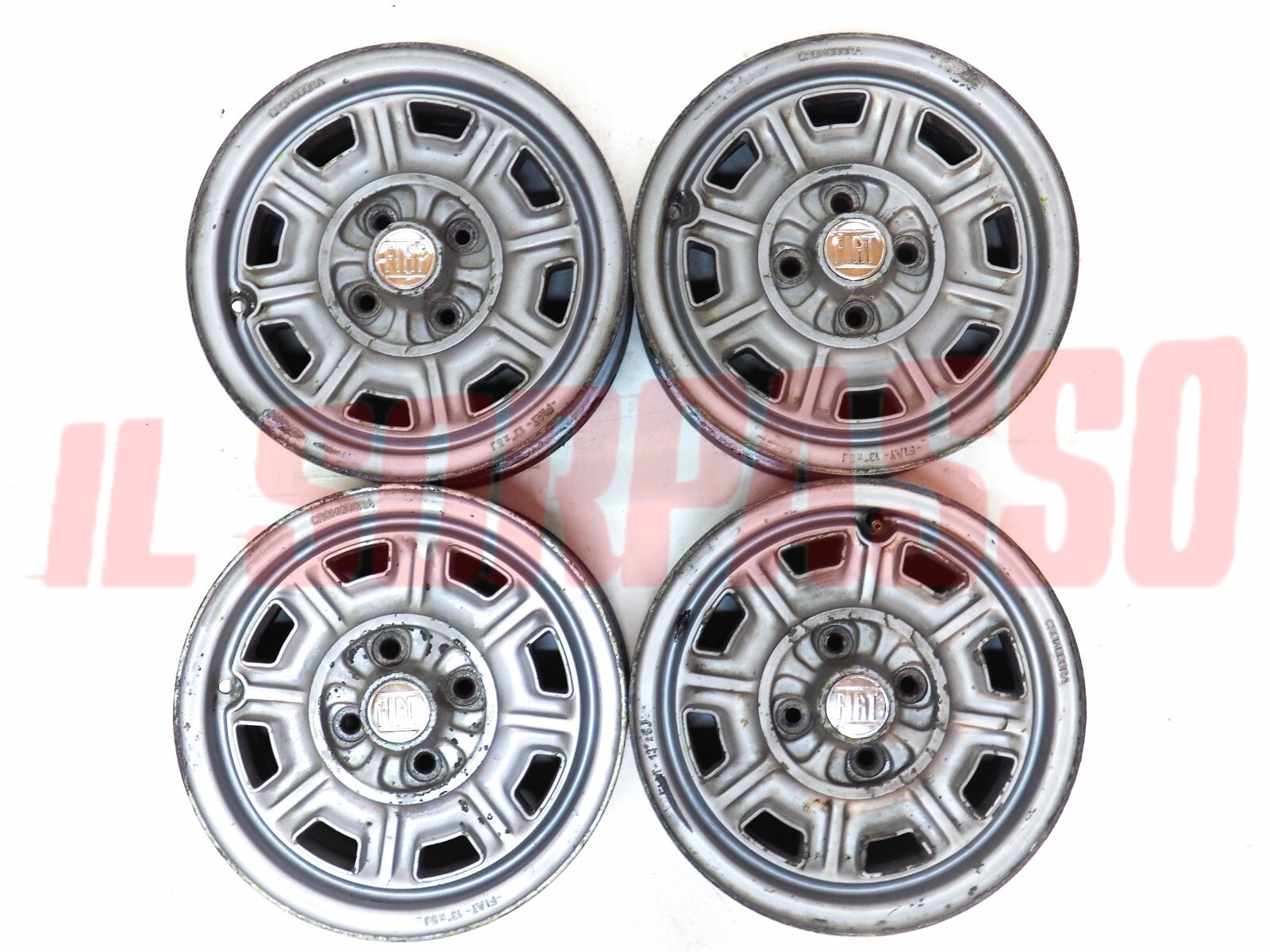 CERCHI RUOTA FIAT CROMODORA + COPPETTE 5 x 13 FIAT 124 COUPE - SPIDER - 125 132 CERCHI RUOTA FIAT CROMODORA + COPPETTE 5 x 13 FIAT 124 COUPE - SPIDER - 125 132