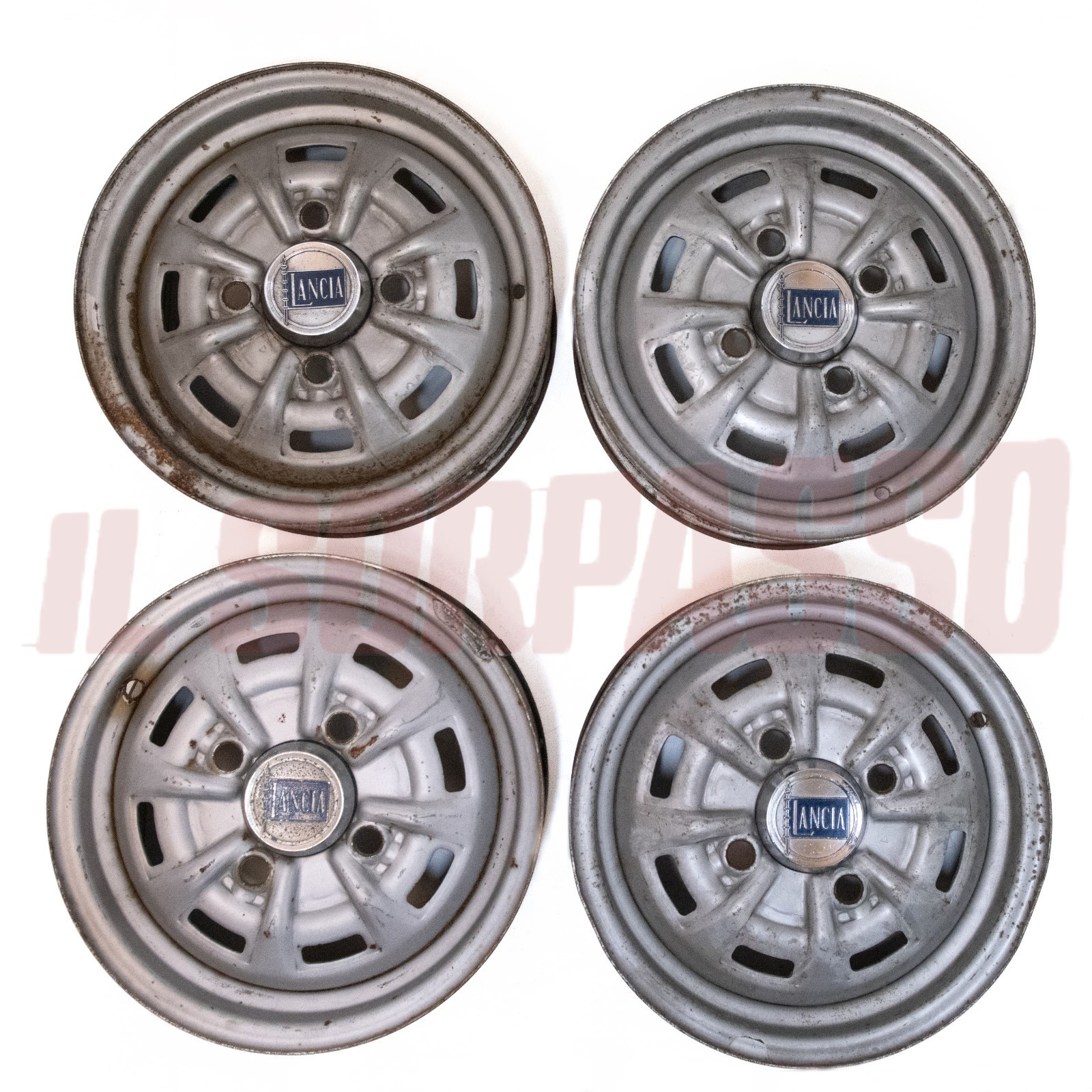 CERCHI RUOTA + BORCHIETTE STEMMI LANCIA FULVIA COUPE 3 SERIE 4,5X14 FERGAT