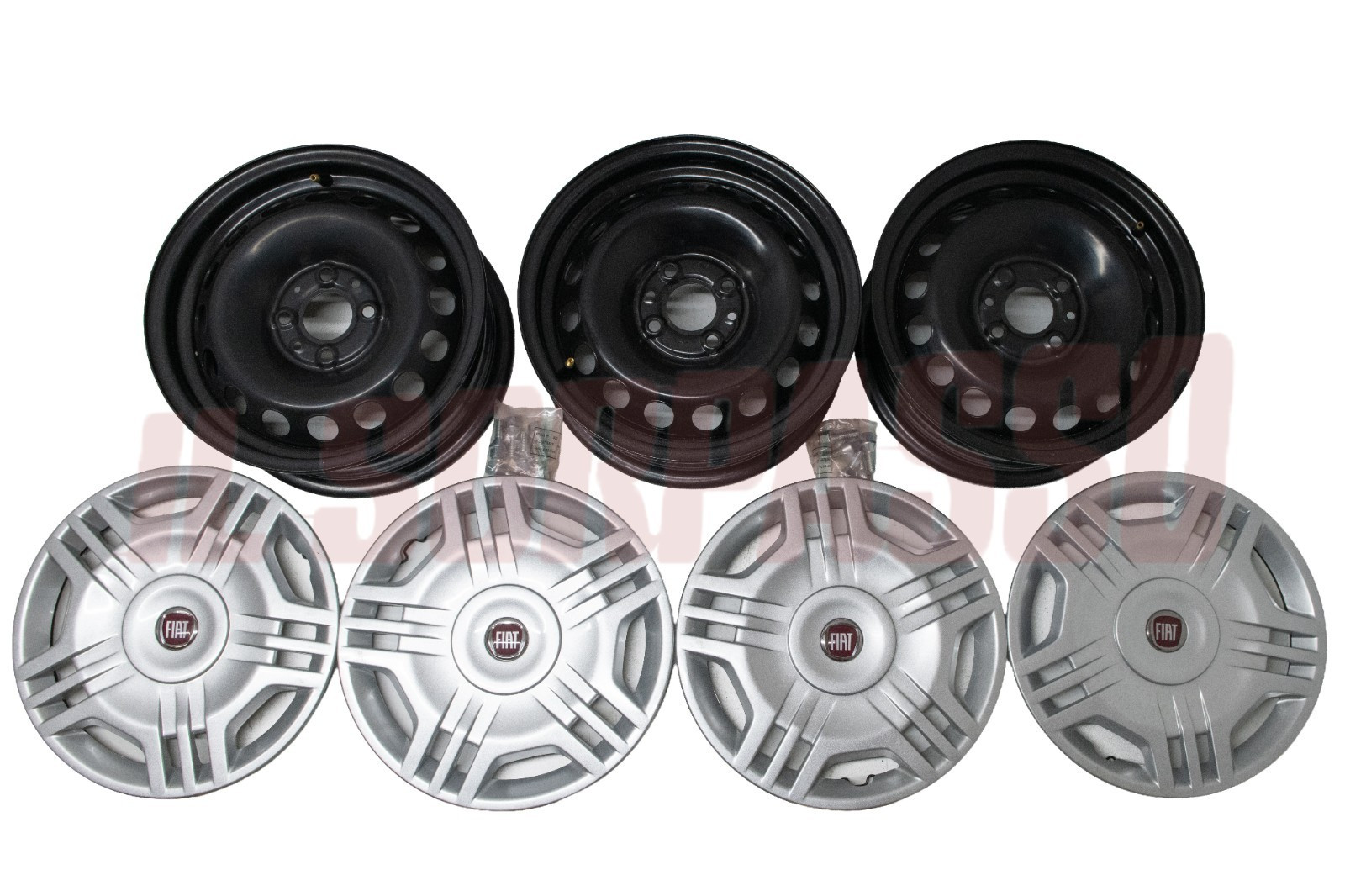 3 CERCHI RUOTA + COPPE IN PLASTICA + BULLONI FIAT NUOVA PANDA ORIGINALI 5.5x14