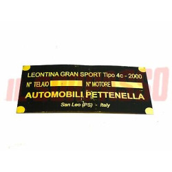 TARGHETTA IDENTIFICATIVA TELAIO MOTORE LEONTINA GRANSPORT TIPO 4C 2000