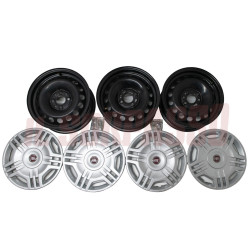 3 CERCHI RUOTA + COPPE IN PLASTICA + BULLONI FIAT NUOVA PANDA ORIGINALI 5.5x14